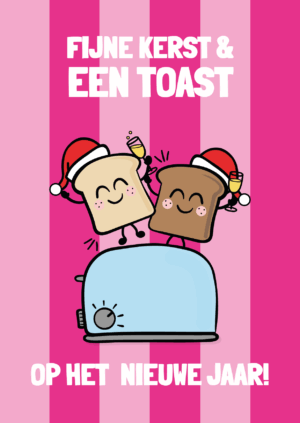kerstkaart met twee boterhammen die uit een broodrooster springen