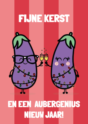 kerstkaart met aubergines die proosten