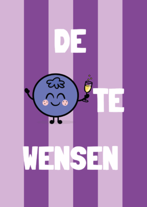 een kerstkaart met een blauwe bes die proost